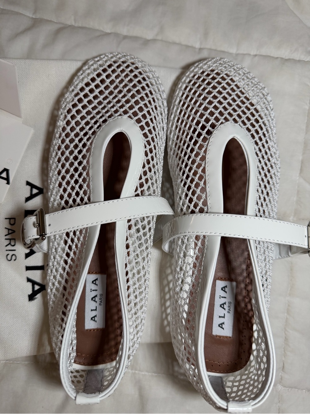 White Mesh Mary Jane Flats with Buckle Strap